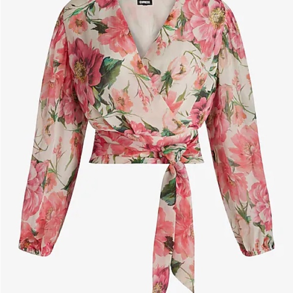 Express Pink Floral Wrap Blouse